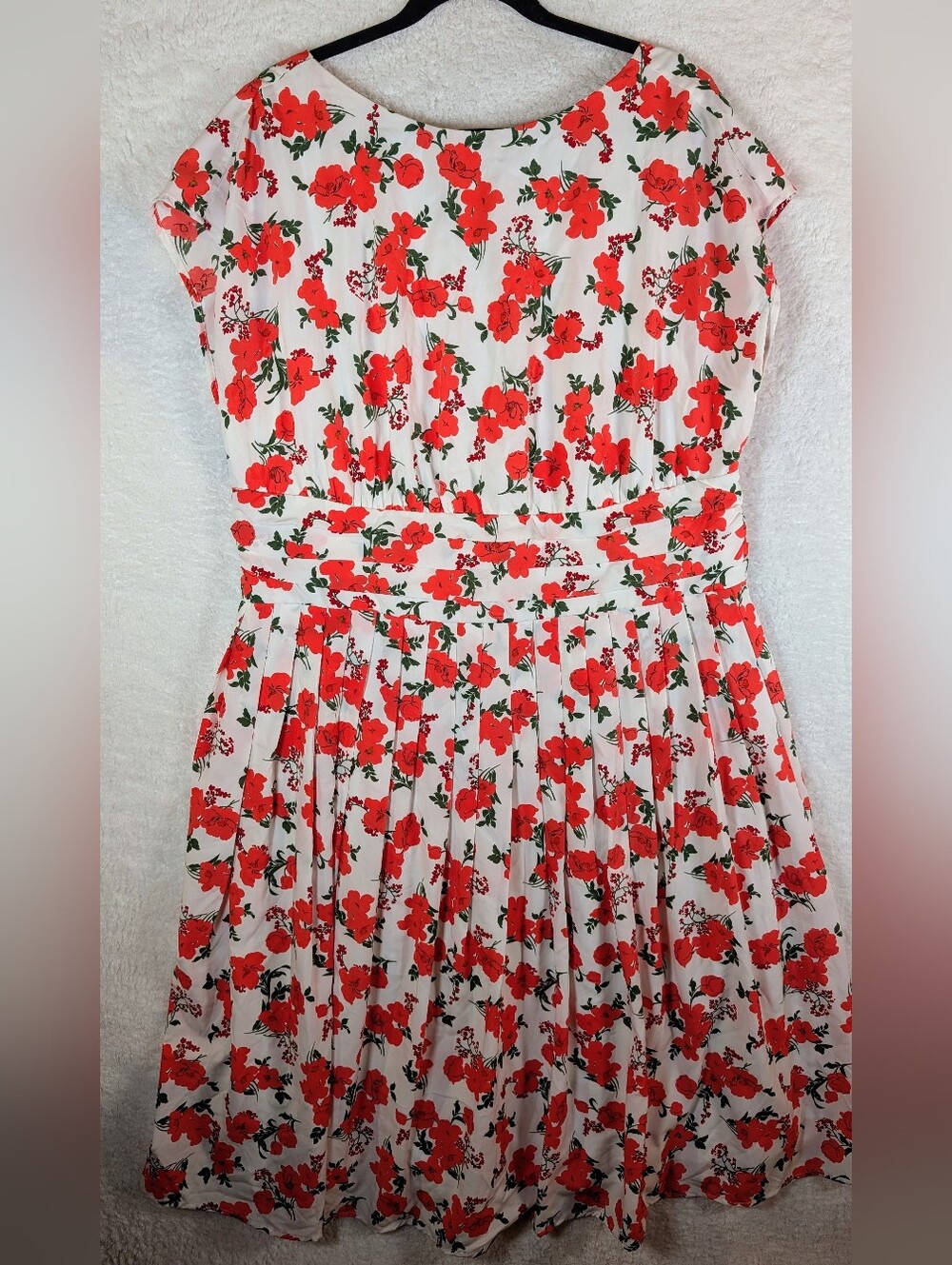 White Floral Fit-&-Flare Dress with Red Rose Print - Picture 1 of 6